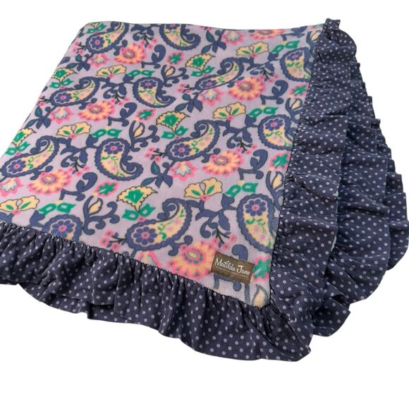Matilda Jane Paisley and Polka dot ruffle blanket. Pre- owned. Sherpa lined back - Picture 1 of 5